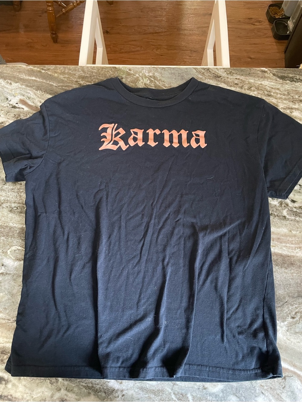 Karma Graphic Tee Black Gothic Font Shirt Size Large